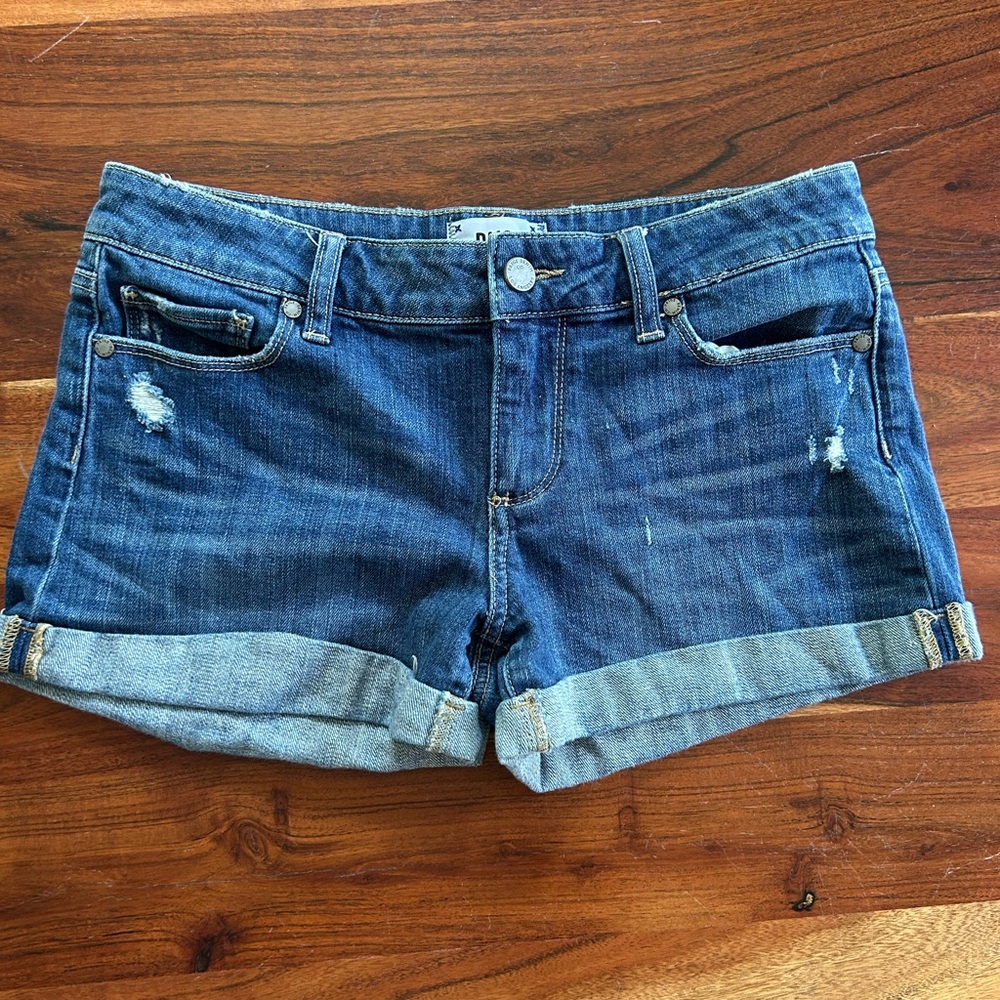 Paige Denim Jimmy Low Rise Distressed Cuffed Hem Jean Shorts - Picture 4 of 6